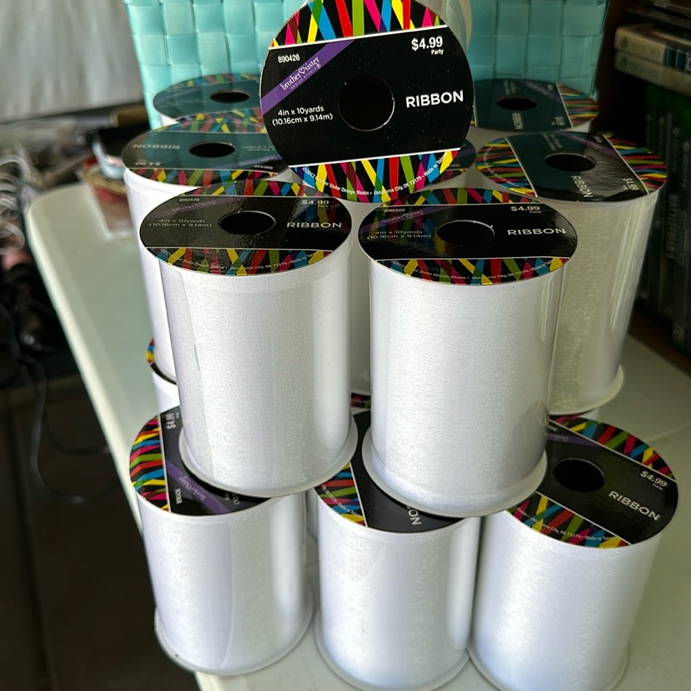12 rolls NWT White 4 inch Ribbon